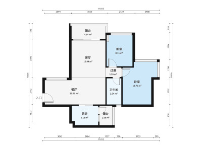 华盈东城美域小区2室1厅户型图2