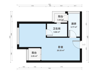 K2荔枝湾南区小区1室1厅户型图1