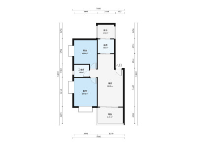 豪方东园小区2室2厅户型图1