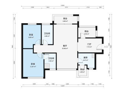滨江一号小区2室1厅户型图2