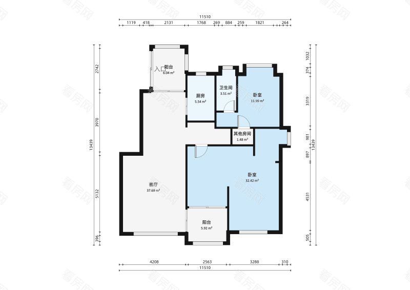 帝景豪庭东区2室2厅户型图1