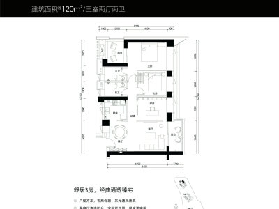 华润城润玺二期小区3室2厅2卫户型图1
