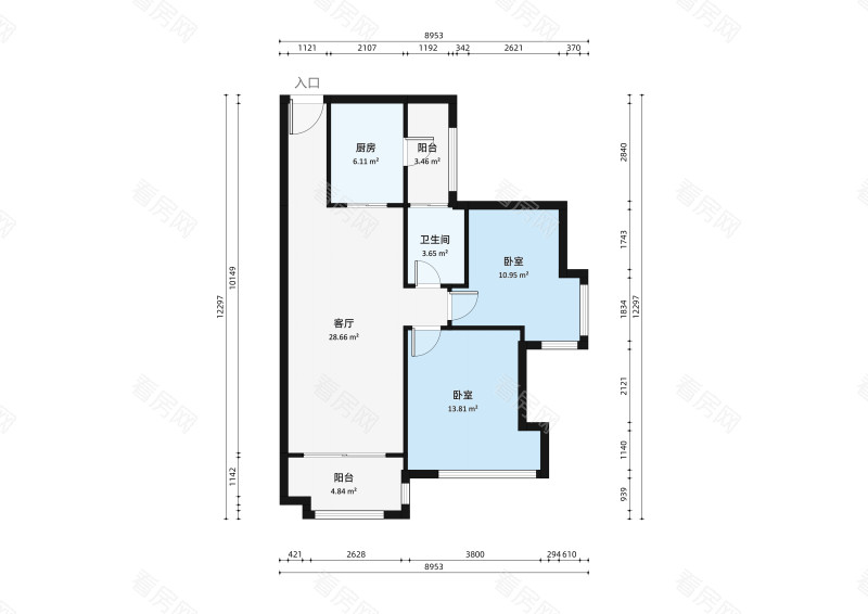 远洋城天曜南区小区2室1厅户型图2