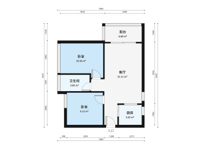 泊郡雅苑小区2室1厅1卫户型图2