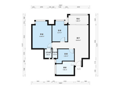 财富世家一二期小区3室1厅户型图3