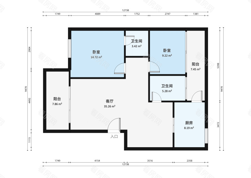 富豪山庄北区小区2室2厅户型图4