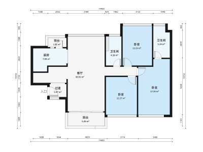 瑞日天下花园小区3室2厅户型图3