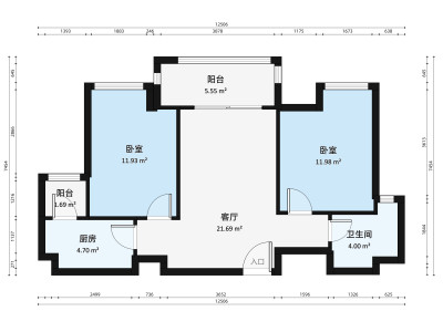 保利中央公馆小区2室1厅户型图3