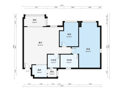 锦绣御景国际一期小区2室1厅户型图2