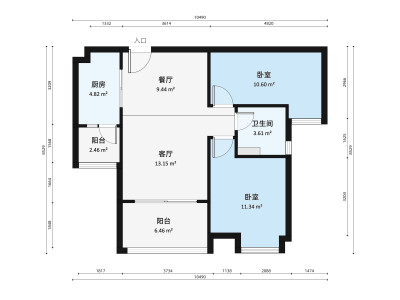 时代倾城一期小区2室2厅户型图1