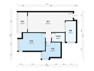 深业新岸线三期小区2室2厅户型图1