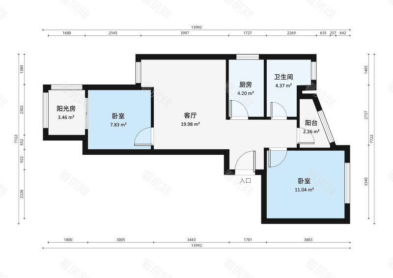 华盈尚轩小区2室2厅户型图3