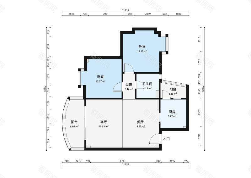 东逸豪园小区2室2厅户型图2
