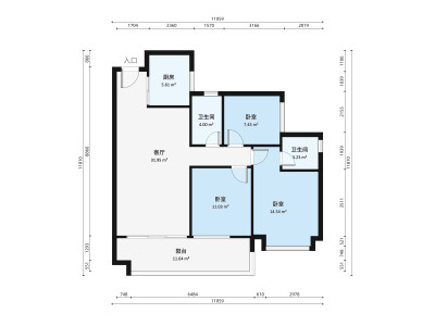 保利茉莉公馆小区3室2厅户型图2