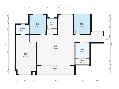 依云曦城小区3室2厅户型图2
