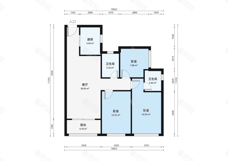格林泊乐一三期小区3室2厅户型图2