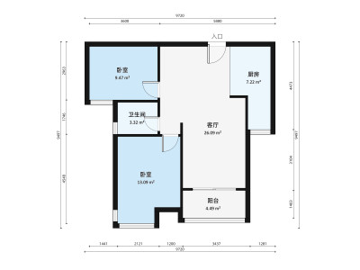 云星中央星城小区2室2厅户型图1