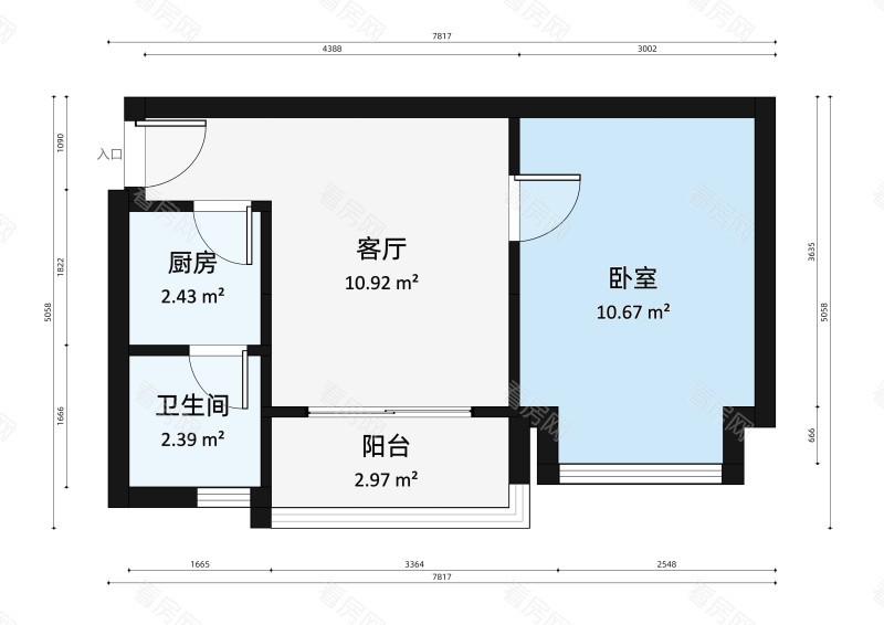皇庭世纪小区1室1厅1卫户型图87