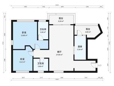 华润城润府一期小区2室2厅户型图1