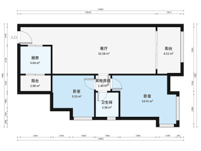 淘金豪庭小区2室2厅户型图1
