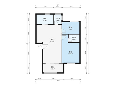 富豪山庄南区小区2室2厅户型图1