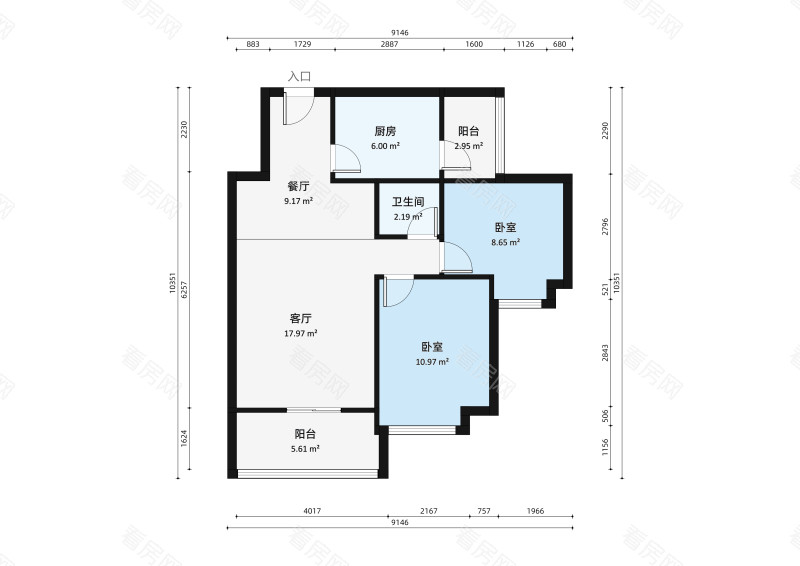 海尚绿洲小区2室2厅户型图4