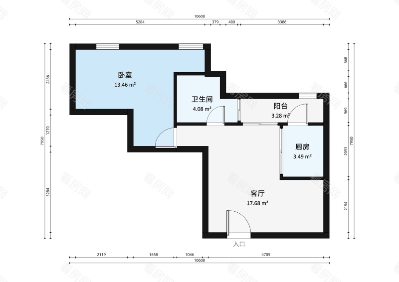 心海州小区1室1厅户型图2