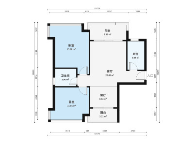 华发新城五期小区2室1厅户型图3