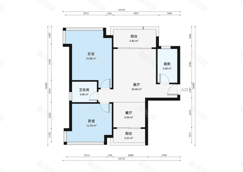 华发新城五期小区2室1厅户型图