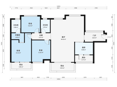 御景水岸一二期小区3室1厅户型图1