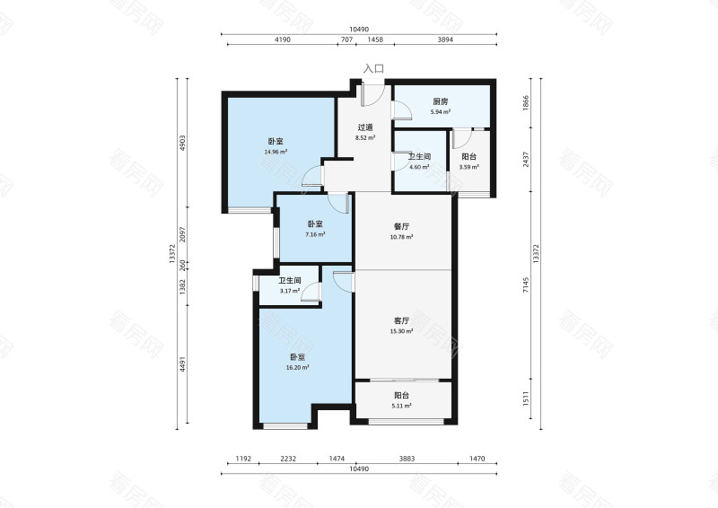 中海锦城小区3室2厅户型图4