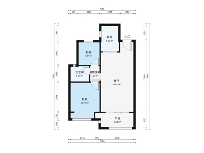 樵汇花园小区2室1厅户型图2