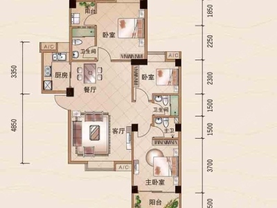 百悦湾小区3室2厅3卫户型图1