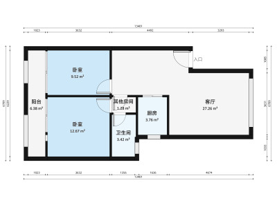 万科四季花城七期小区2室1厅户型图1