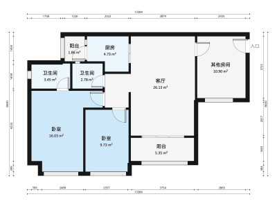 君悦豪庭三期小区2室2厅户型图1