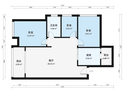 怀德峰景南园小区3室2厅户型图3