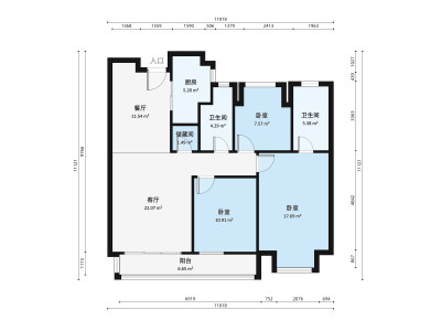保利嘉福心语小区3室1厅户型图3