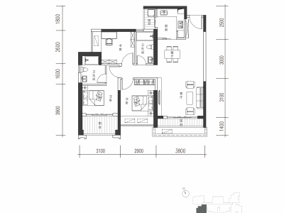 锦顺星苑小区3室1厅2卫户型图1