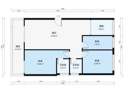 东区公安分局宿舍小区3室2厅户型图1