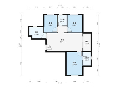格林泊乐一三期小区3室1厅户型图3
