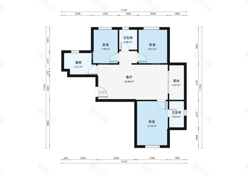 格林泊乐一三期小区3室1厅户型图