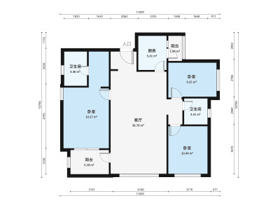 万科金色领域一期小区2室1厅户型图2