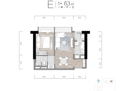 保利天悦BC区小区1室1厅1卫户型图1
