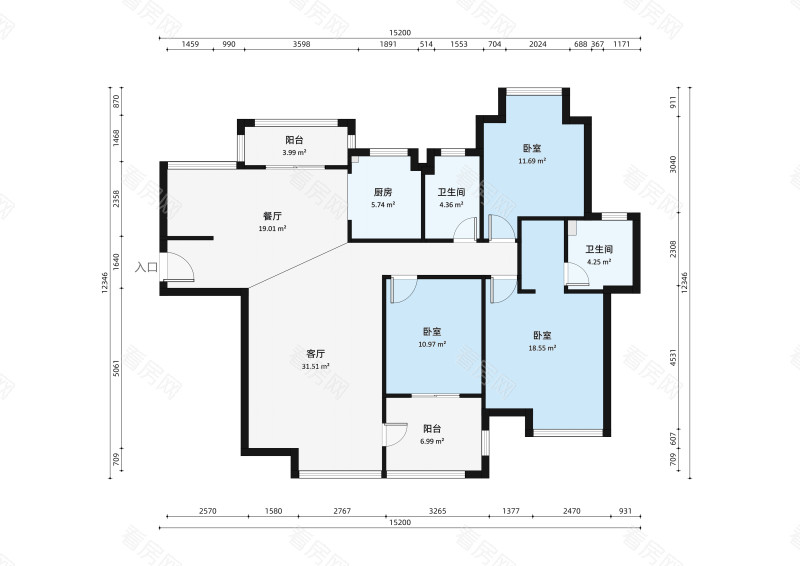 远洋城天骄小区3室2厅户型图7