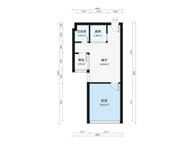 栖游记小区1室1厅户型图1