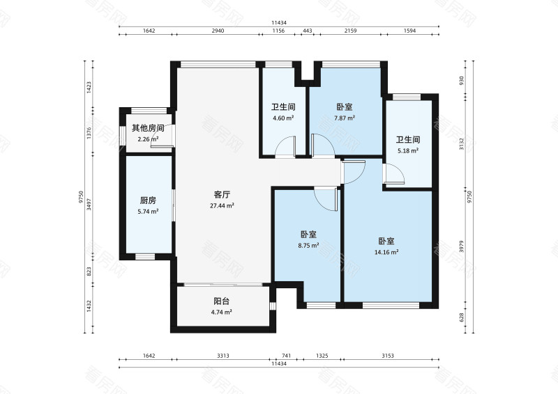 保利时代小区3室1厅户型图5