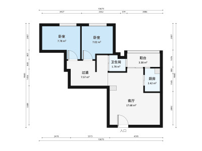 心海州2室2厅户型图1