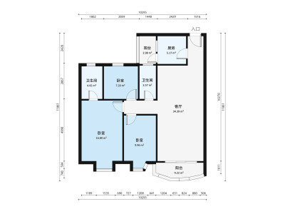昌盛豪苑二期小区3室1厅户型图2