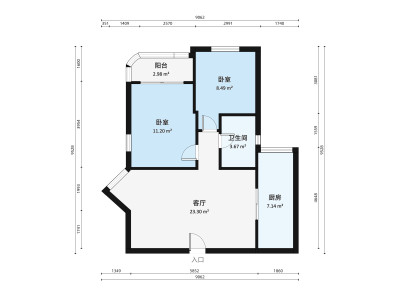 海连大厦小区2室1厅户型图4
