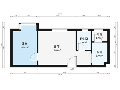 双城汇小区1室1厅户型图1
